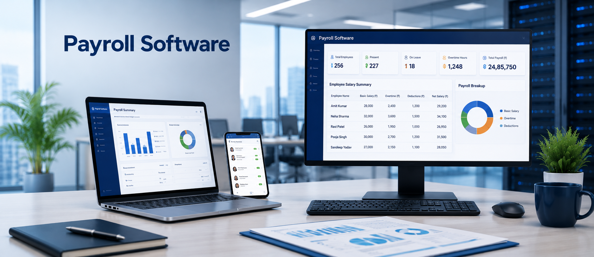 Payroll software calculating employee salary from attendance data